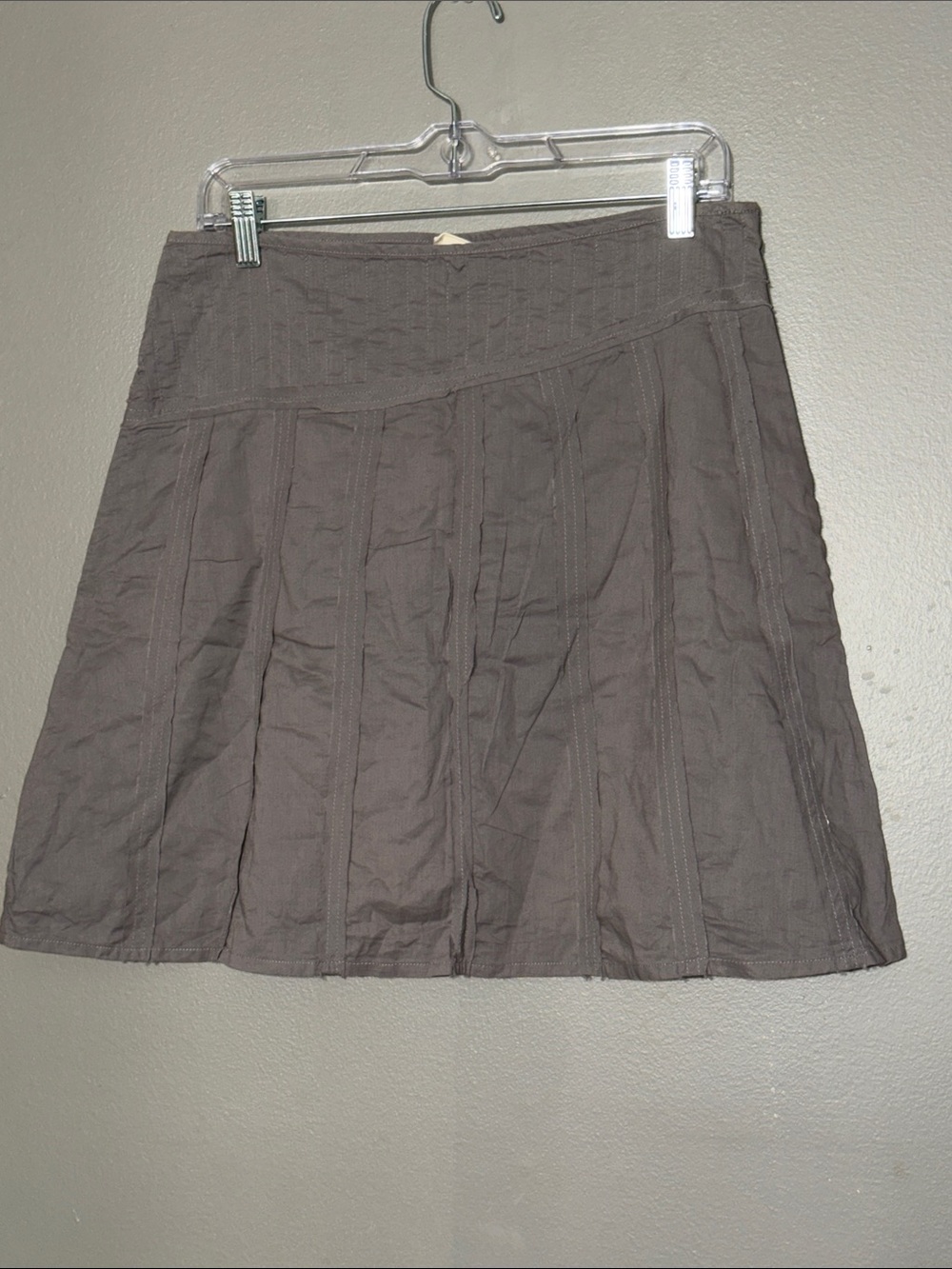 Vintage Dakini Y2K Earthy Taupe Grey Stitching Paneled Cotton A-Line Skirt 8